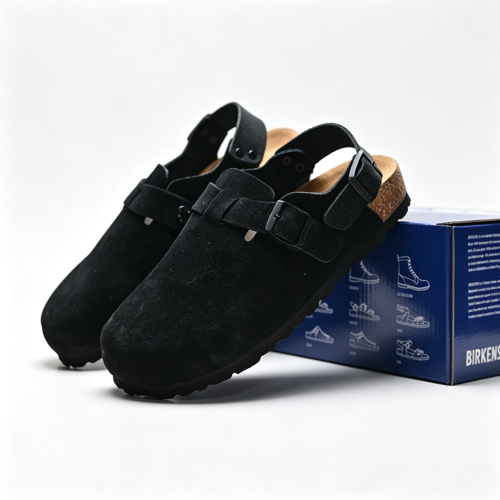 Birkenstock Boston Suede Clogs | All Black + Soft Footbed + Textured Grip Sole Unisex Minimalist Slip-On Shoes Urban Streetwear Essential