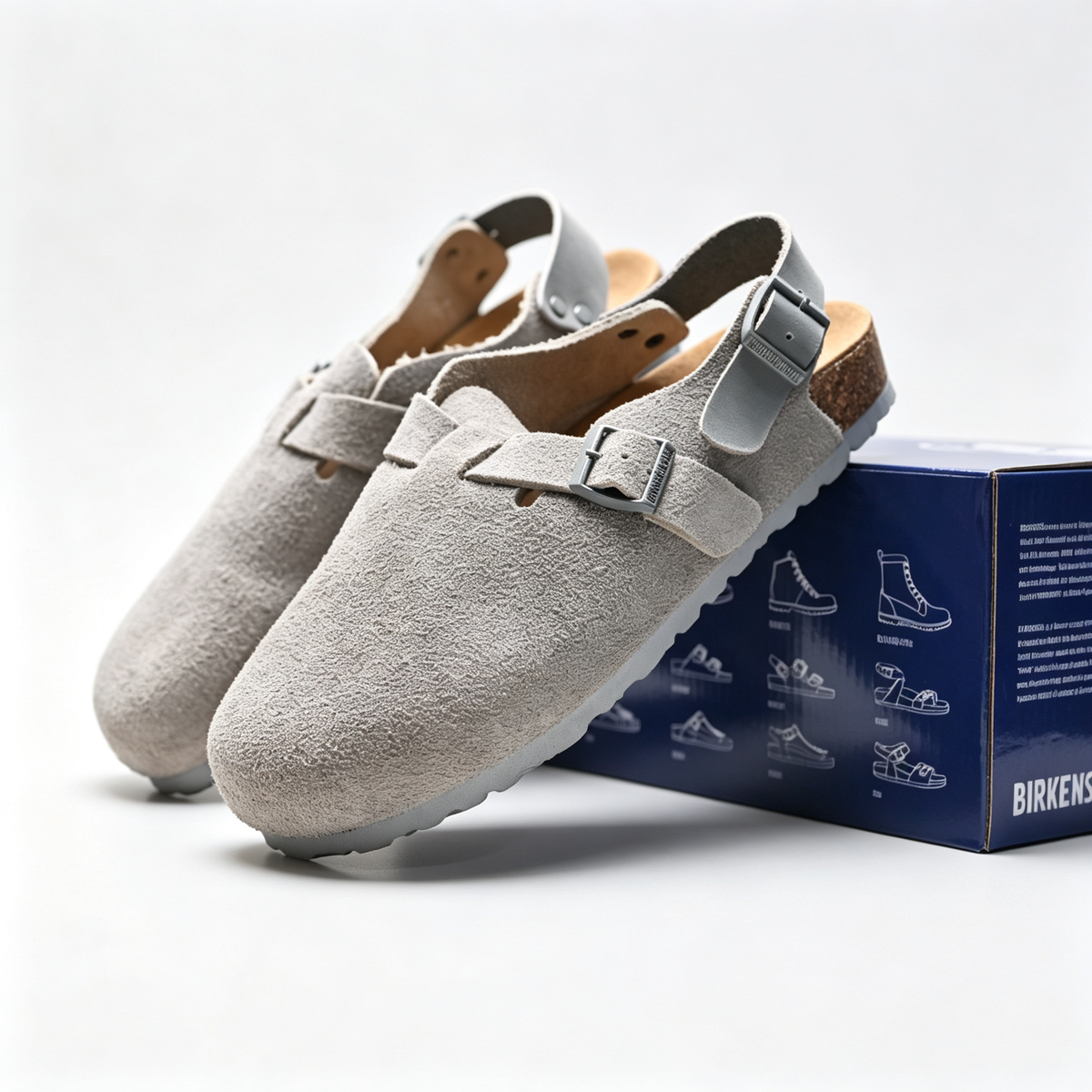 Birkenstock Boston Suede Clogs | Stone Grey + Tonal Grey Sole + Adjustable Strap, Unisex Minimalist Slip-On Shoes, Soft Footbed & Urban Comfort