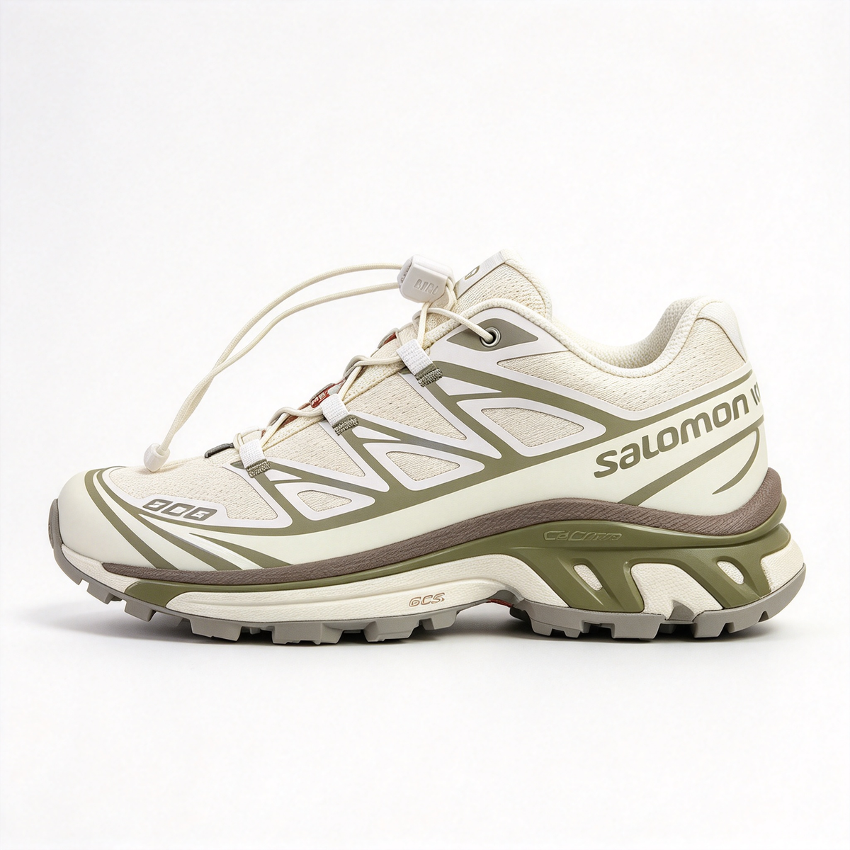 Salomon XT-6 Men's Trail Running Shoes | Beige/Olive Green/Yellow-Blue Colorway; Breathable Mesh Upper | All-Terrain Traction | Lightweight and Durable | Suitable for Trail Running, Hiking, and Everyday Urban Wear