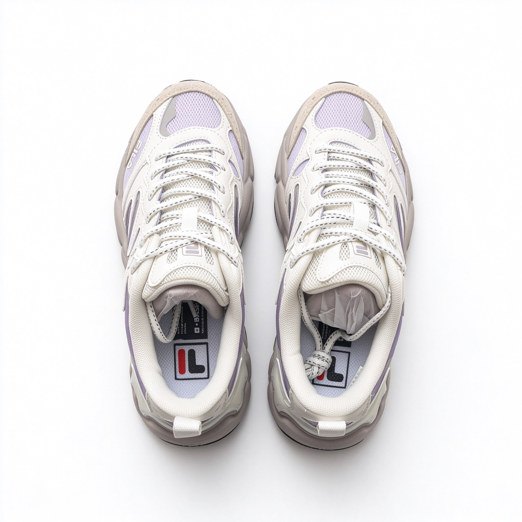 FILA Ray Tracer Chunky Dad Sneakers | Cream & Lilac Purple | Retro 90s Athletic Shoes | Women's Fashion Sneakers