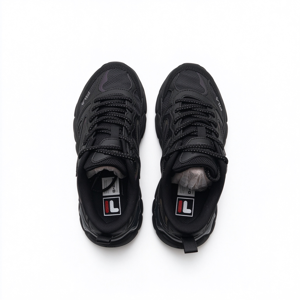 FILA Ray Tracer All Black Chunky Dad Sneakers | Full Black Thick Sole Retro Sneakers | Unisex Streetwear Athletic Shoes | Black Warrior Edition