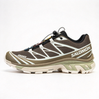 Salomon XT-6 Men's Trail Running Shoes | Dark Brown/Off-White/Yellow-Blue Colorway | Breathable Mesh Upper | All-Terrain Traction | Lightweight and Durable | Suitable for Trail Running, Hiking, and Everyday Urban Wear