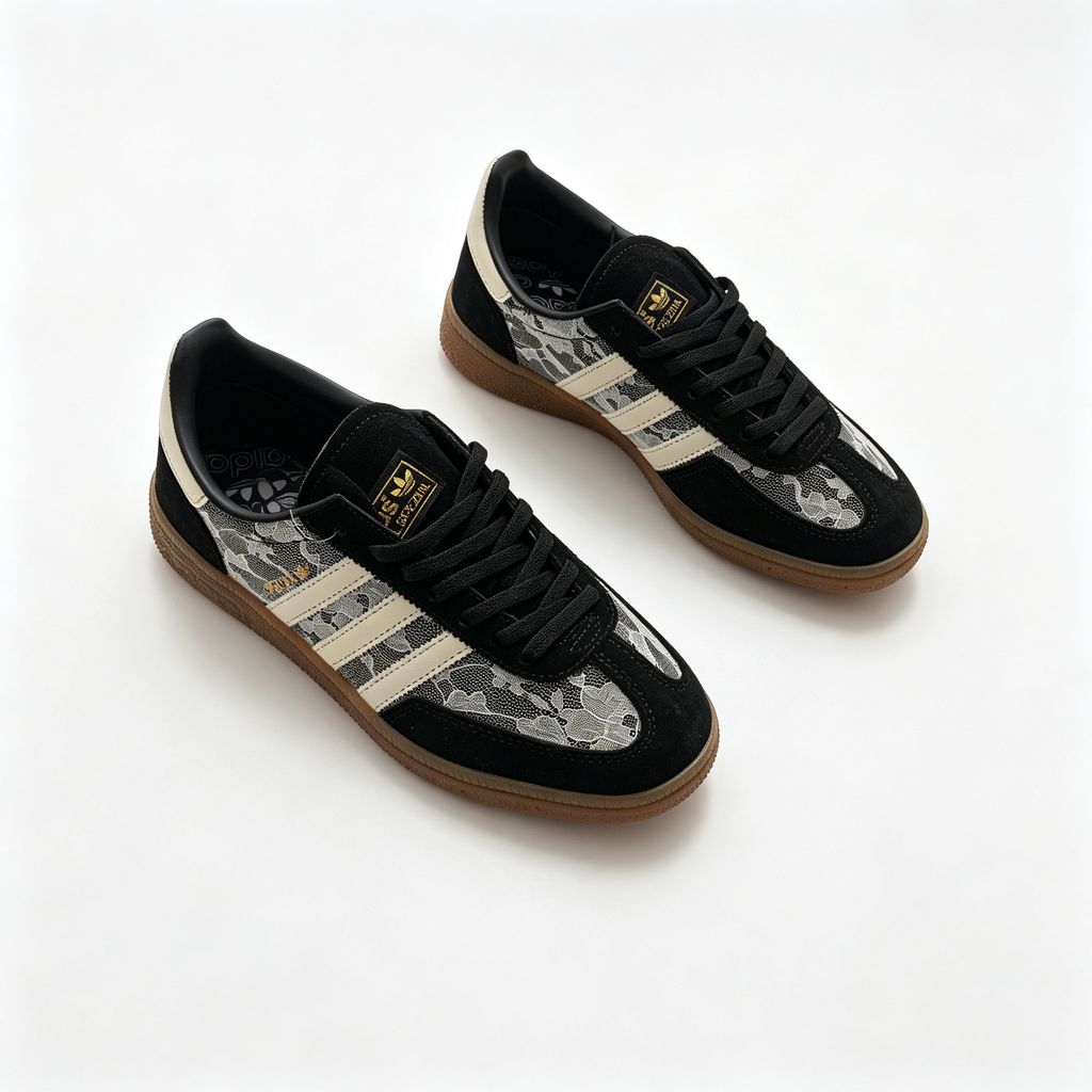 Adidas Handball Spezial "Black Lace" Sneakers | Premium Suede & Floral Lace Overlay | Gum Sole | Unisex