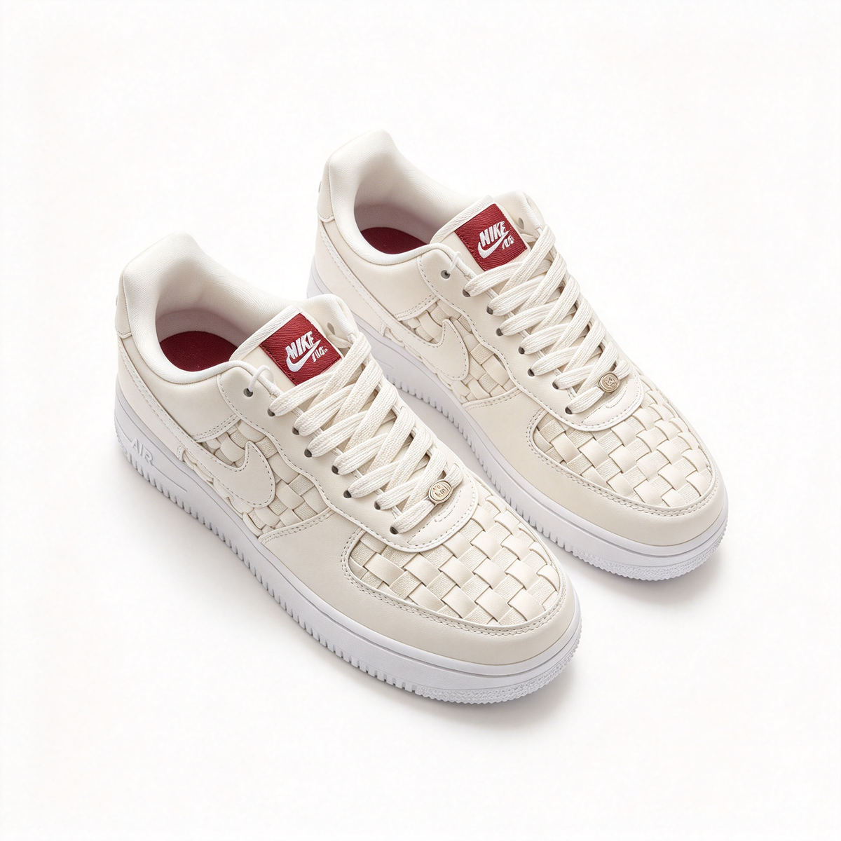 Nike Air Force 1 Low “Woven” Cream & Burgundy | Premium Woven Leather Sneakers | Retro Basketball Style | Unisex | Breathable & Durable | Collector’s Edition