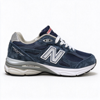 New Balance Classic American retro running shoes 990V3 navy colorway, unisex sneakers for men and women.