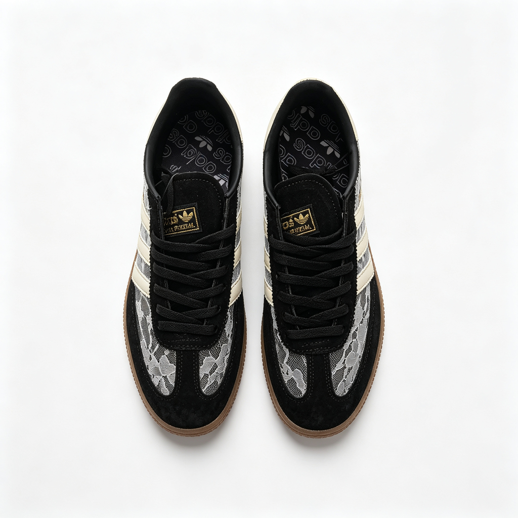 Adidas Handball Spezial "Black Lace" Sneakers | Premium Suede & Floral Lace Overlay | Gum Sole | Unisex