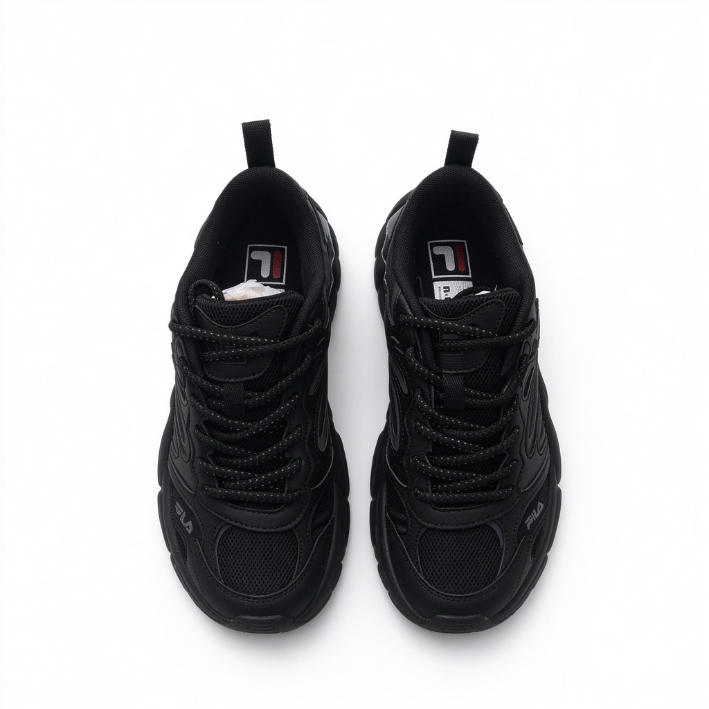 FILA Ray Tracer All Black Chunky Dad Sneakers | Full Black Thick Sole Retro Sneakers | Unisex Streetwear Athletic Shoes | Black Warrior Edition