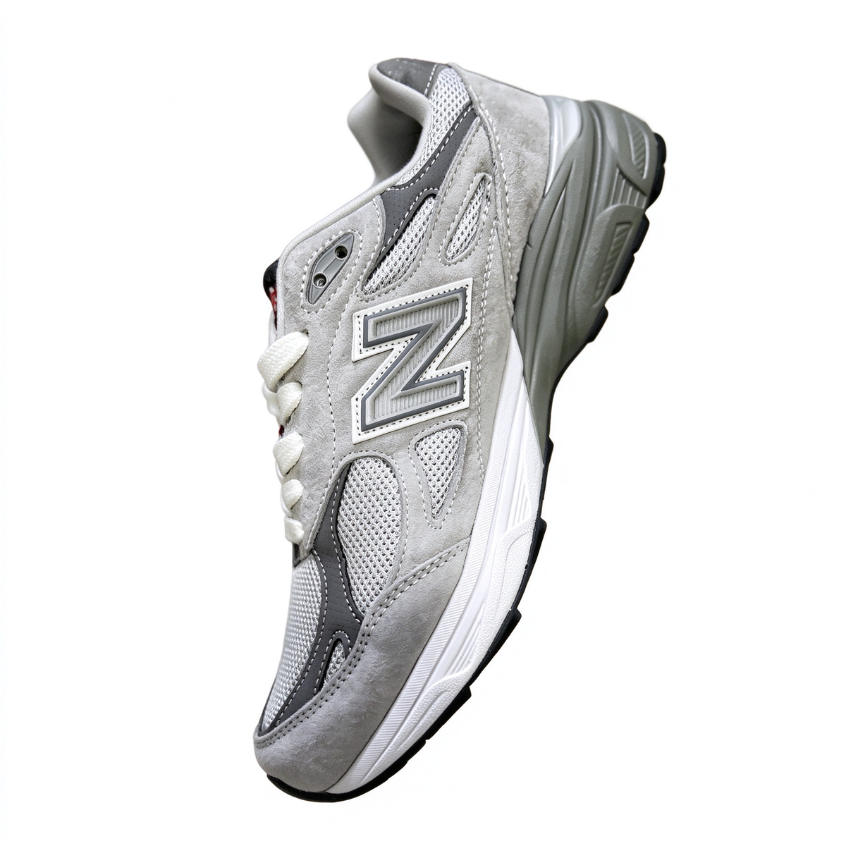 New Balance Classic American retro running shoes 990V3 grey red colorway, unisex design for men and women.