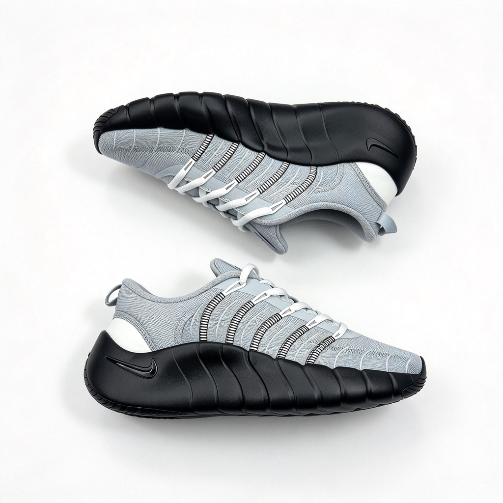 Nike Free RN 5.0 Men's Running Shoes | Light Grey/Black/White | Barefoot-like feel + flexible grooved sole | Breathable knit upper | Lightweight, zero-drop design | Suitable for road running, workouts, and everyday wear