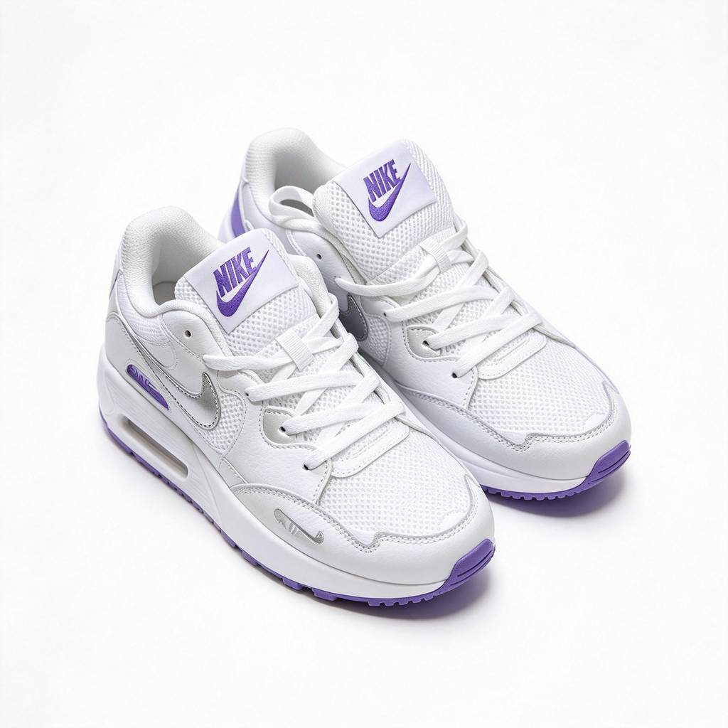 Nike Air Max Fusion White/Purple | Retro 90s Chunky Sneakers | Max Air Cushioning | Breathable Mesh & Leather | Unisex | Lightweight & Comfortable