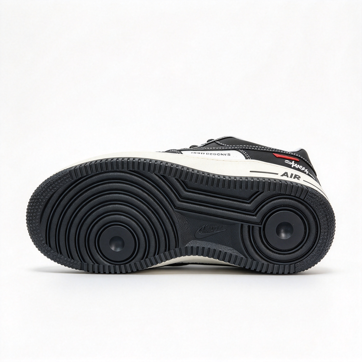 Nike Air Force 1 Low x Stussy x FOFDESIGNS Men's Sneakers | Black/White/Red/Orange Colorway | Premium Leather Upper + Air Sole Cushioning Technology | Streetwear Style Meets Collector's Edition | Customizable Laces and Hangtags | Lightweight and Durable