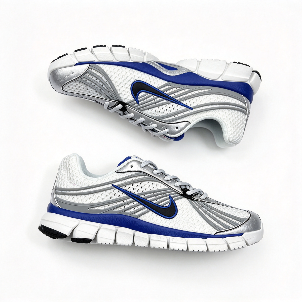 Nike Zoom Skylon 11 Men's Running Shoes | White/Metallic Silver/Dark Blue/Black | Air Zoom cushioning + breathable mesh upper | Y2K retro style | Lightweight and flexible | A popular choice for road running and street style