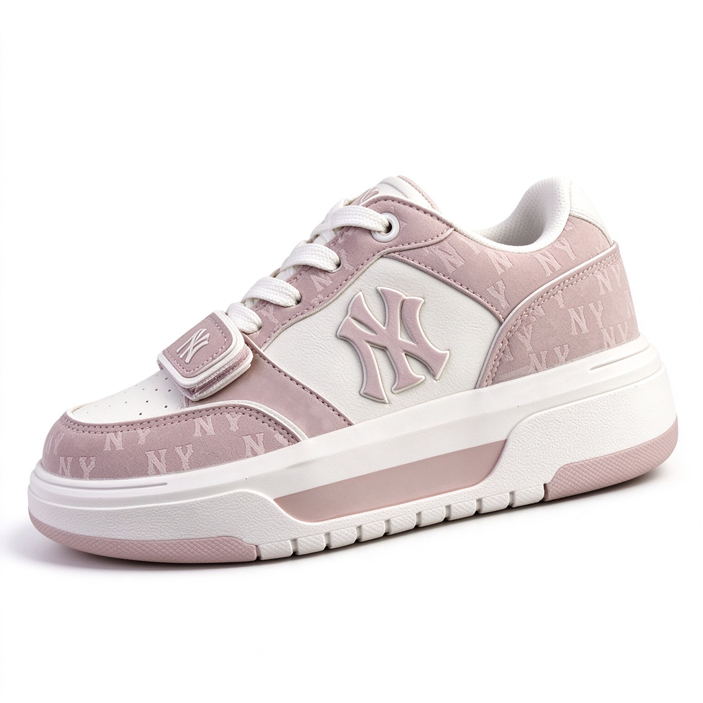 MLB Chunky Liner New York Yankees Sneakers | Dusty Pink Suede | NY Logo Platform Dad Shoes | Korean Style | Women's Casual Shoes