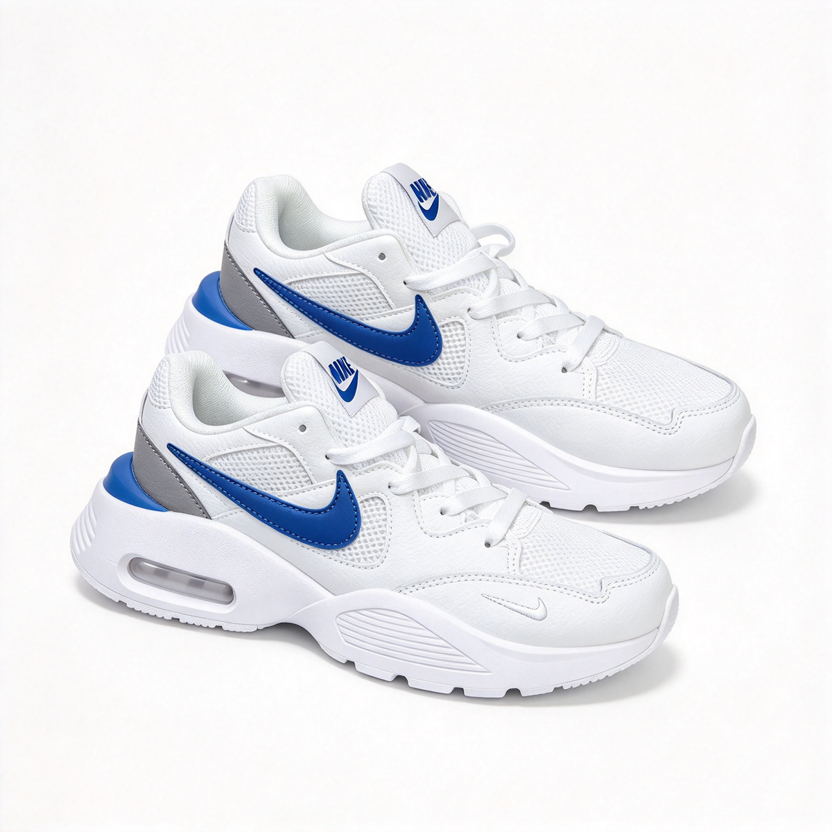 Nike Air Max Fusion White/Blue/Grey | Retro 90s Chunky Sneakers | Max Air Cushioning | Breathable Mesh & Leather | Unisex | Lightweight & Comfortable