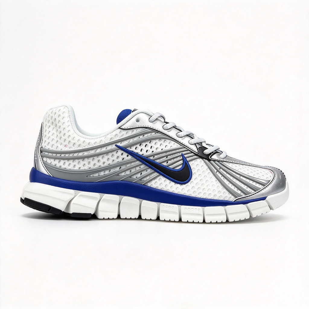 Nike Zoom Skylon 11 Men's Running Shoes | White/Metallic Silver/Dark Blue/Black | Air Zoom cushioning + breathable mesh upper | Y2K retro style | Lightweight and flexible | A popular choice for road running and street style