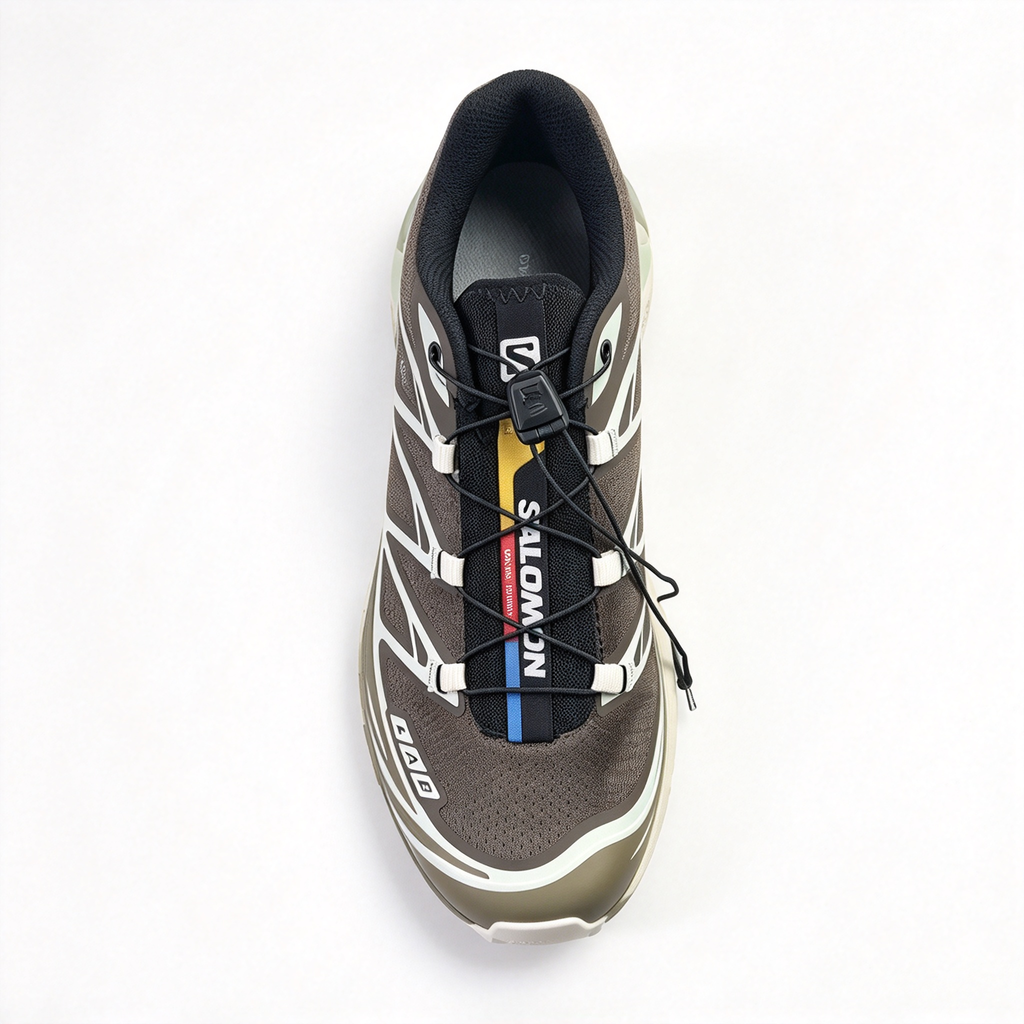 Salomon XT-6 Men's Trail Running Shoes | Dark Brown/Off-White/Yellow-Blue Colorway | Breathable Mesh Upper | All-Terrain Traction | Lightweight and Durable | Suitable for Trail Running, Hiking, and Everyday Urban Wear