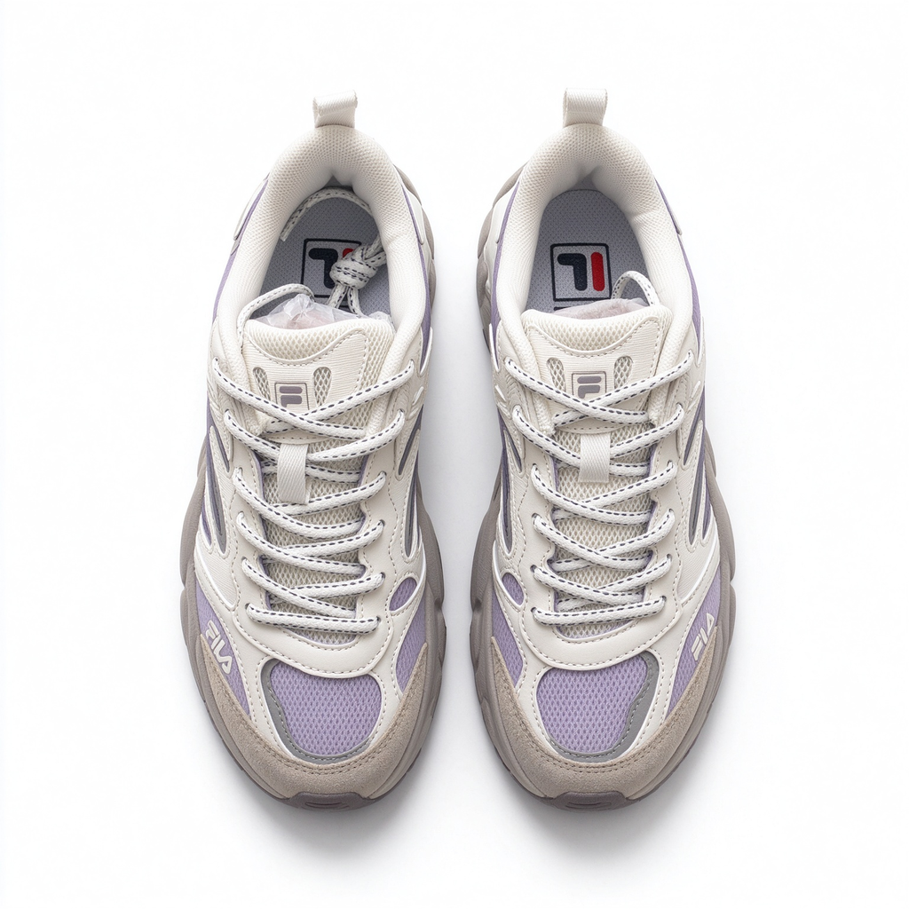 FILA Ray Tracer Chunky Dad Sneakers | Cream & Lilac Purple | Retro 90s Athletic Shoes | Women's Fashion Sneakers