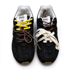 Miu Miu x New Balance 530 SL 2026 Collaboration Sneakers | All Black Suede | Multi-Lace System (Yellow + Brown + Ivory) | Ultra-Thin Sole | Luxury Unisex Shoes