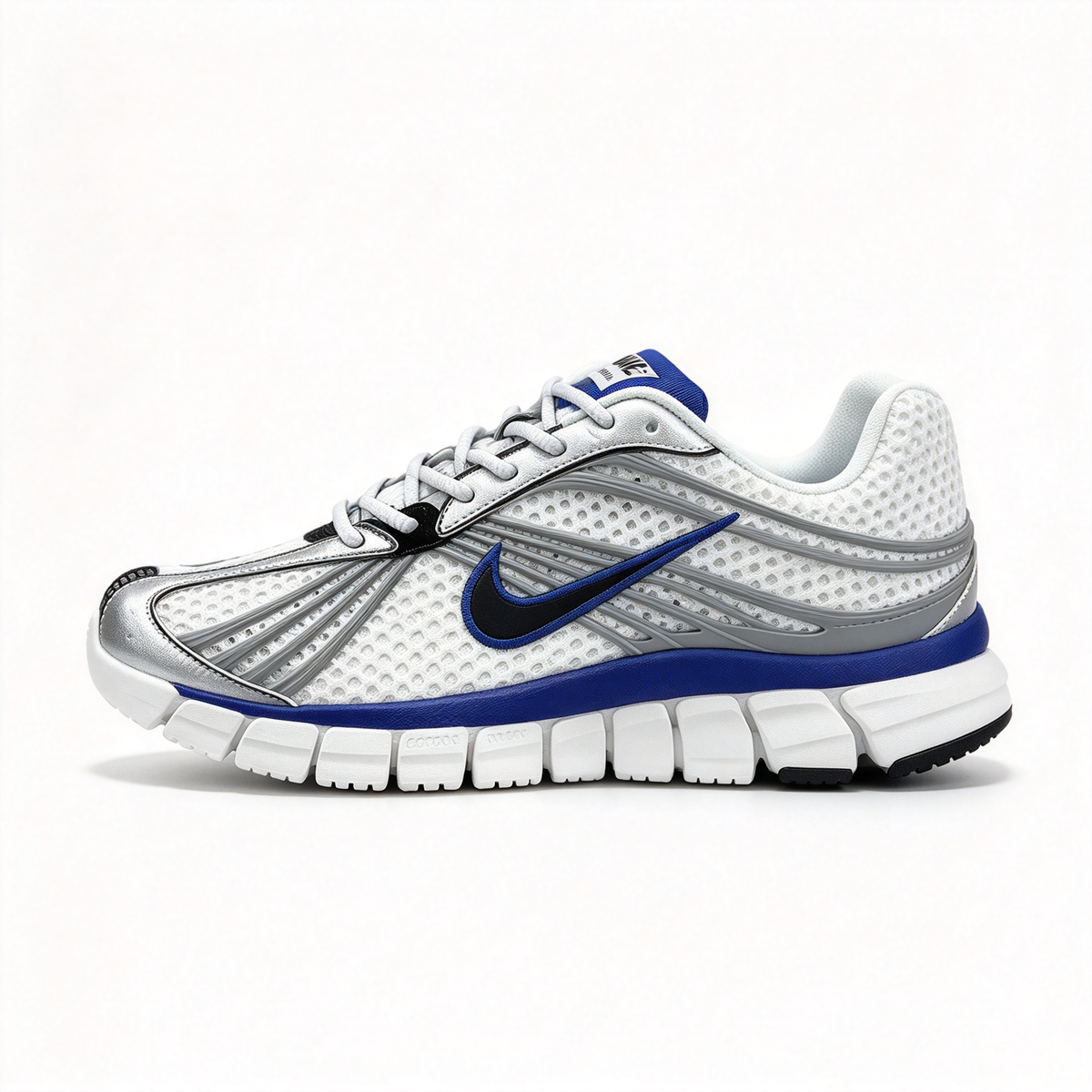 Nike Zoom Skylon 11 Men's Running Shoes | White/Metallic Silver/Dark Blue/Black | Air Zoom cushioning + breathable mesh upper | Y2K retro style | Lightweight and flexible | A popular choice for road running and street style
