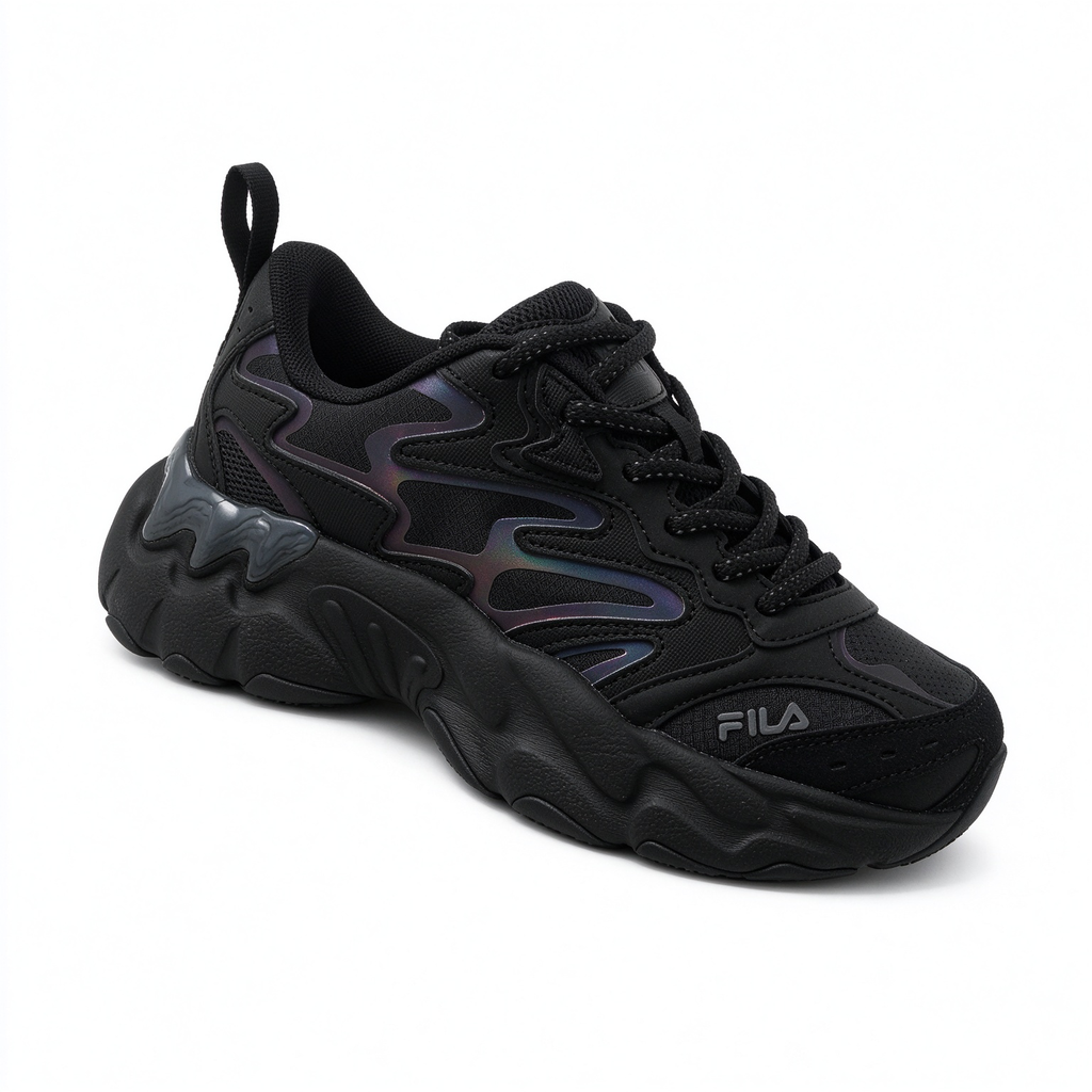 FILA Ray Tracer All Black Chunky Dad Sneakers | Full Black Thick Sole Retro Sneakers | Unisex Streetwear Athletic Shoes | Black Warrior Edition