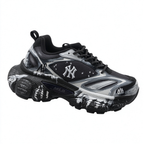 MLB Big Ball Chunky New York Yankees Sneakers | Black Silver Marble Splash | 6cm Platform Dad Shoes | Unisex Streetwear