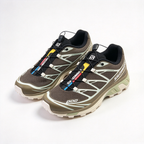 Salomon XT-6 Men's Trail Running Shoes | Dark Brown/Off-White/Yellow-Blue Colorway | Breathable Mesh Upper | All-Terrain Traction | Lightweight and Durable | Suitable for Trail Running, Hiking, and Everyday Urban Wear