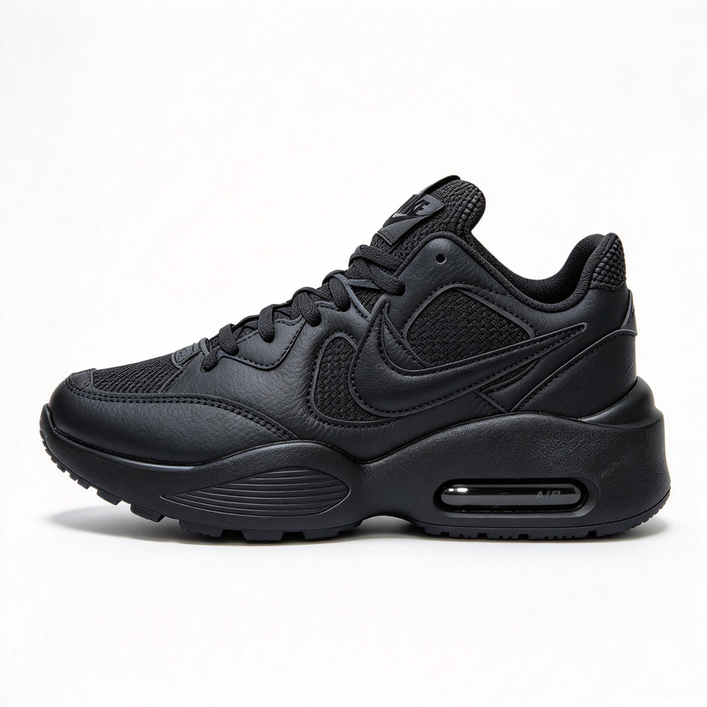 Nike Air Max Fusion Triple Black | Retro 90s Chunky Sneakers | Max Air Cushioning | Breathable Mesh &amp; Leather | Unisex | Lightweight &amp; Comfortable