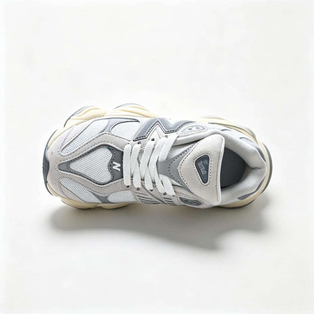 New Balance 9060 White Grey Cream Sneakers – Unisex Suede Mesh Chunky Lifestyle Shoes