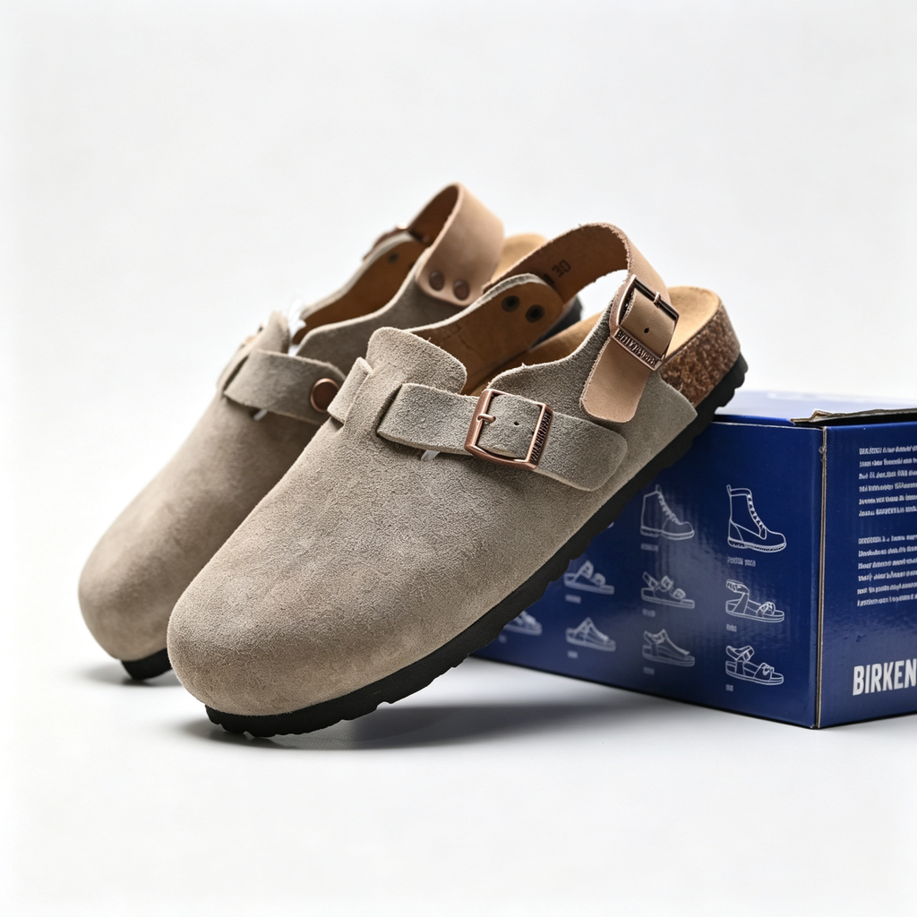 Birkenstock Boston Suede Clogs | Taupe + Adjustable Strap + Soft Footbed, Unisex Orthopedic Slip-On Shoes, Classic Comfort & Minimalist Style