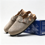 Birkenstock Boston Suede Clogs | Taupe + Adjustable Strap + Soft Footbed, Unisex Orthopedic Slip-On Shoes, Classic Comfort & Minimalist Style