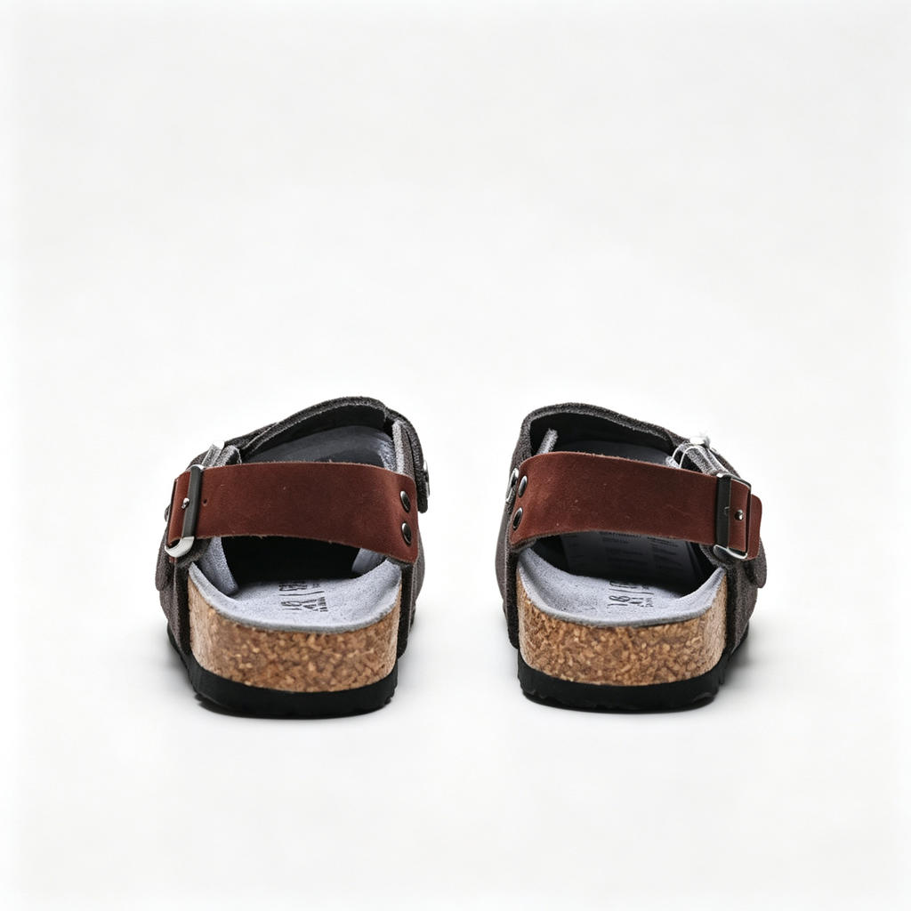 Birkenstock Boston Suede Clogs | Anthracite Grey + Brown Leather Strap + Textured Grip Sole, Unisex Retro Slip-On Shoes, Premium Comfort & Urban Style