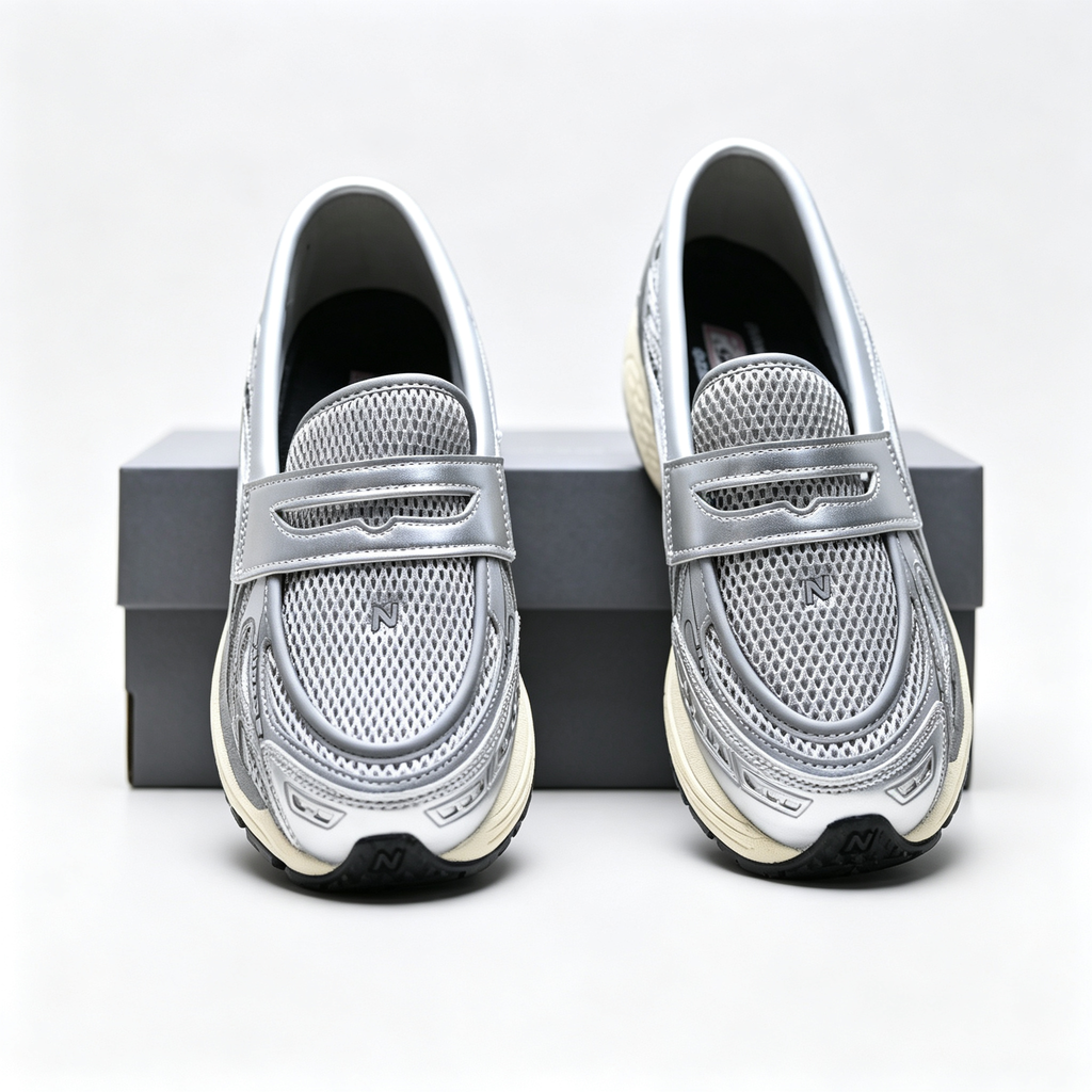 New Balance 1906L Silver Metallic Black Loafers – Unisex Mesh Slip-On Sneakers with N-ergy Cushioning