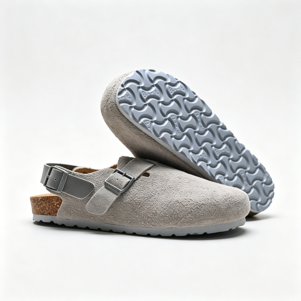 Birkenstock Boston Suede Clogs | Stone Grey + Tonal Grey Sole + Adjustable Strap, Unisex Minimalist Slip-On Shoes, Soft Footbed & Urban Comfort