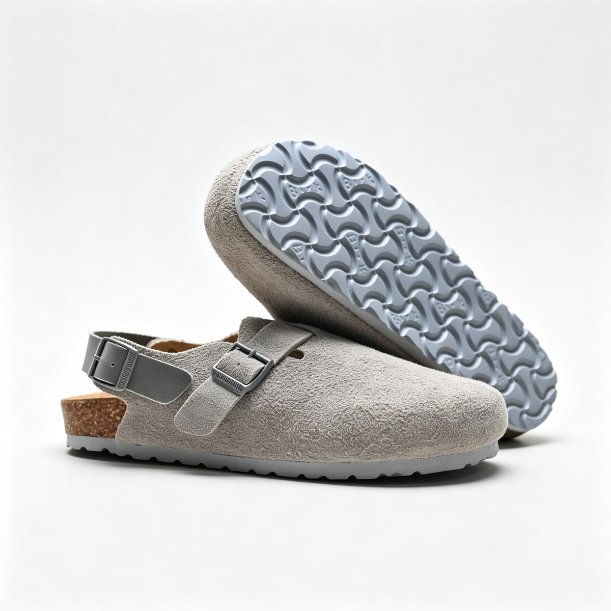 Birkenstock Boston Suede Clogs | Stone Grey + Tonal Grey Sole + Adjustable Strap, Unisex Minimalist Slip-On Shoes, Soft Footbed & Urban Comfort