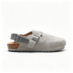 Birkenstock Boston Suede Clogs | Stone Grey + Tonal Grey Sole + Adjustable Strap, Unisex Minimalist Slip-On Shoes, Soft Footbed & Urban Comfort