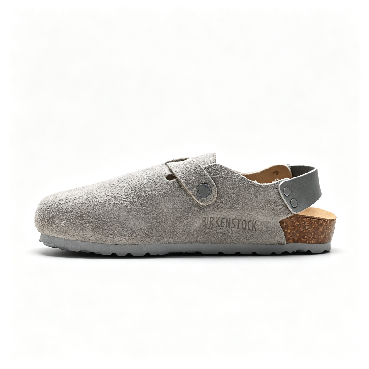 Birkenstock Boston Suede Clogs | Stone Grey + Tonal Grey Sole + Adjustable Strap, Unisex Minimalist Slip-On Shoes, Soft Footbed & Urban Comfort
