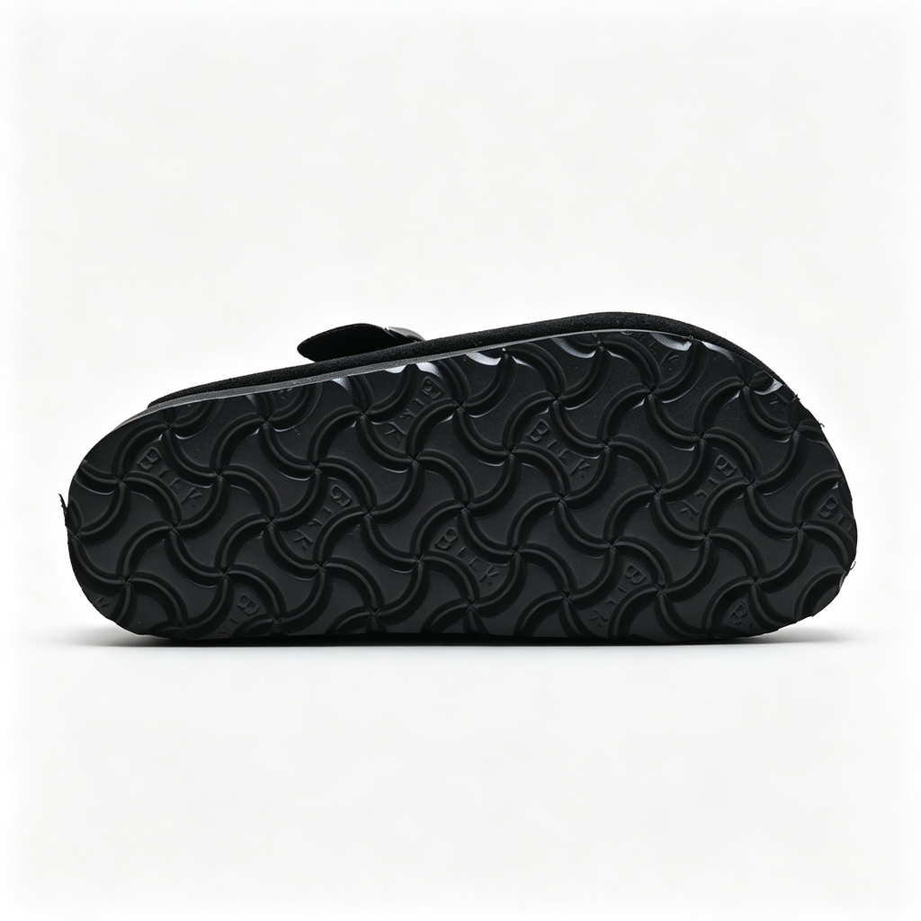 Birkenstock Boston Platform | Black Suede + White Starburst Embroidery + Chunky Sole, Unisex Trendy Clogs, Gothic & Streetwear Style Slip-Ons
