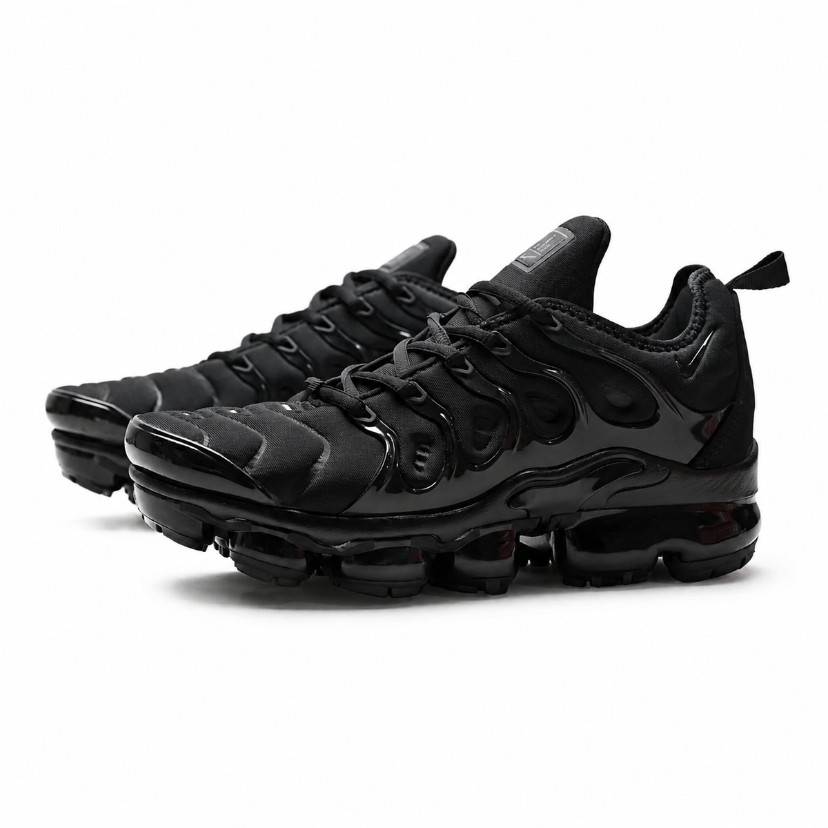 Nike Air VaporMax Plus | Triple Black Mesh + Glossy TPU Overlays + Full-Length VaporMax Cushioning, Men's Futuristic Running & Lifestyle Sneakers, Dark Aesthetic & All-Day Comfort