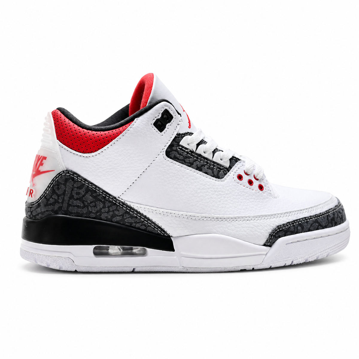 Air Jordan 3 Retro 'White Fire Red' | White Leather + Cement Grey Elephant Print + Visible Air Unit, Men's Basketball & Lifestyle Sneakers, Iconic Streetwear & Premium Comfort