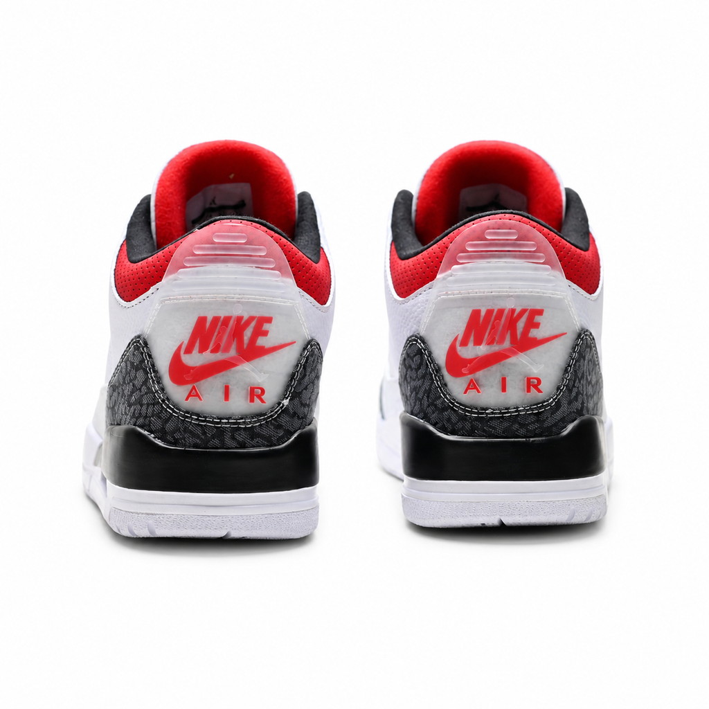 Air Jordan 3 Retro 'White Fire Red' | White Leather + Cement Grey Elephant Print + Visible Air Unit, Men's Basketball & Lifestyle Sneakers, Iconic Streetwear & Premium Comfort