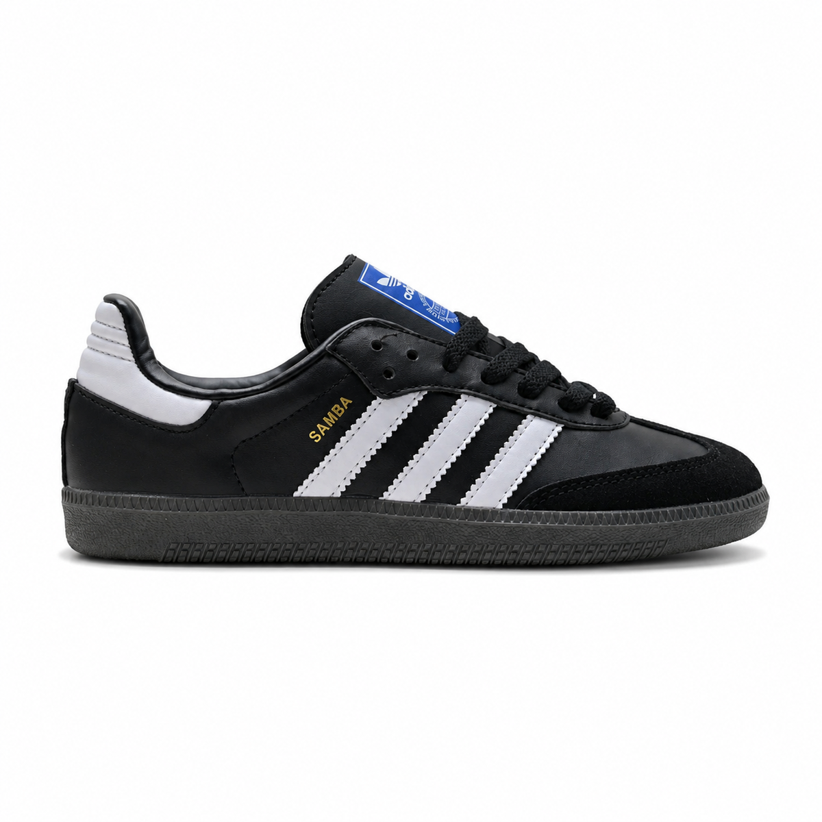 Adidas Originals Samba OG Black and White German Trainer Shoes with Gold-Stamped Logo and Gum Sole Unisex Retro Sneakers