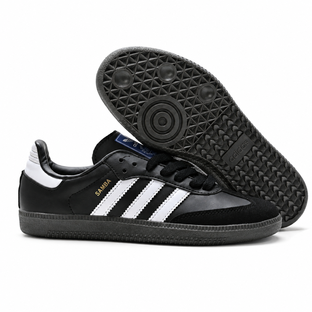 Adidas Originals Samba OG Black and White German Trainer Shoes with Gold-Stamped Logo and Gum Sole Unisex Retro Sneakers