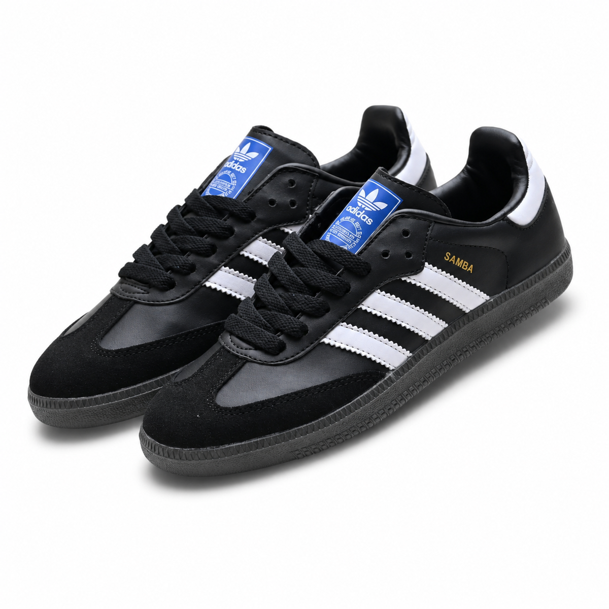 Adidas Originals Samba OG Black and White German Trainer Shoes with Gold-Stamped Logo and Gum Sole Unisex Retro Sneakers
