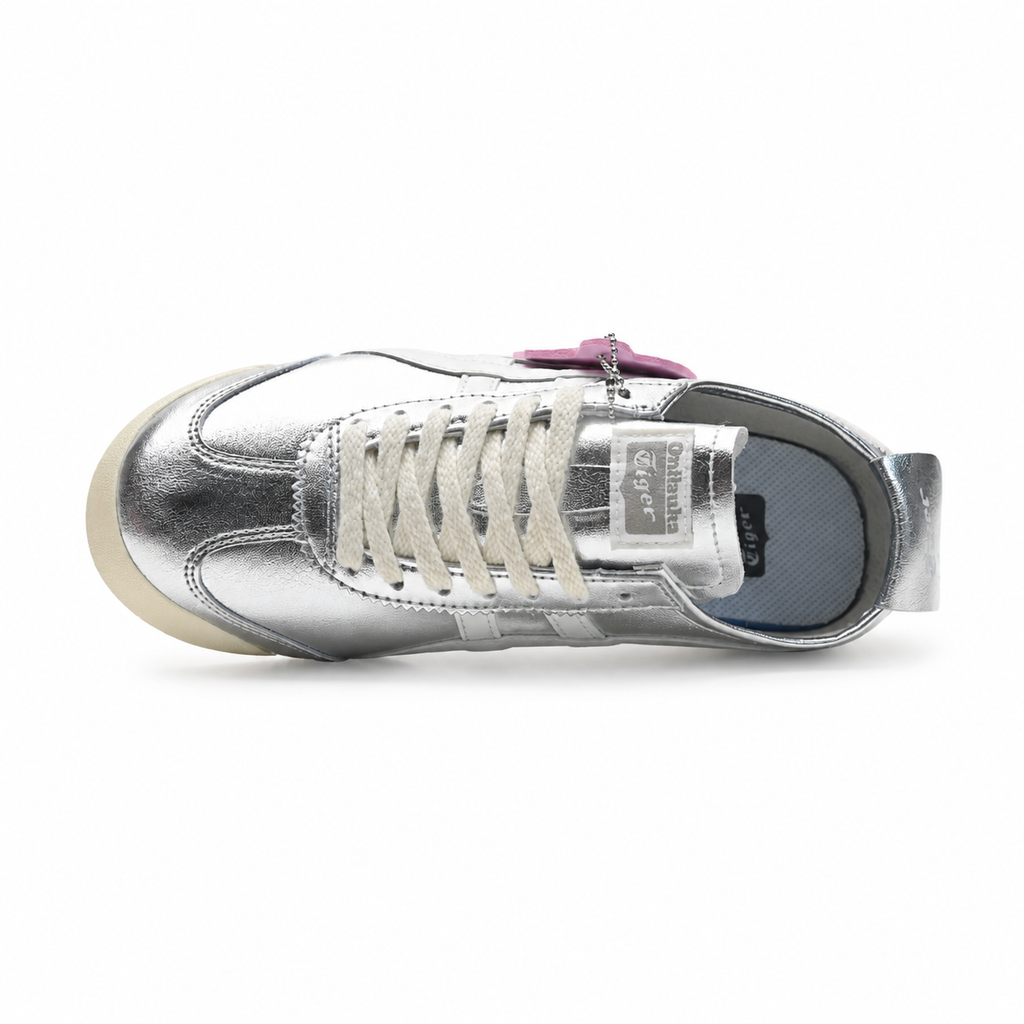 Onitsuka Tiger Mexico 66 | Metallic Silver/White + Retro Y2K Aesthetic + Cream Sole, Unisex Lifestyle Sneakers, Futuristic Streetwear Essential