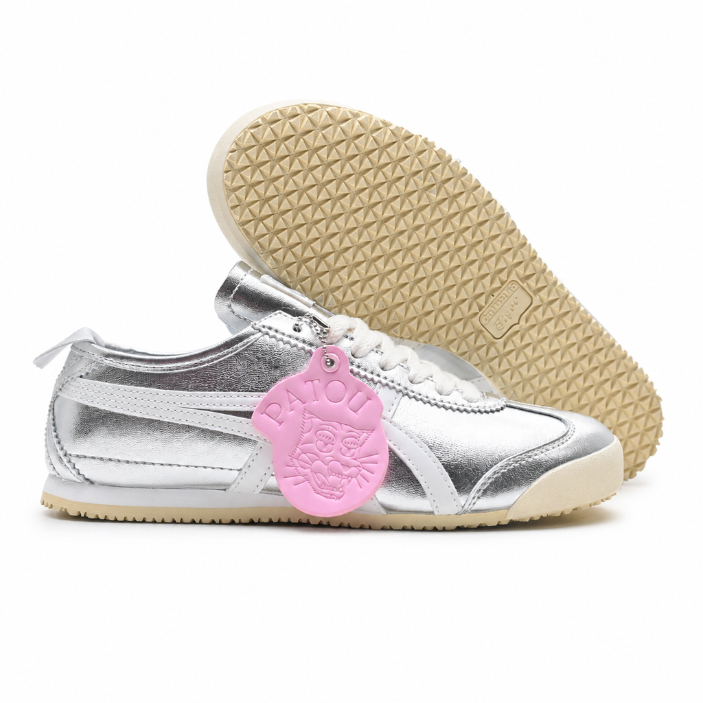 Onitsuka Tiger Mexico 66 | Metallic Silver/White + Retro Y2K Aesthetic + Cream Sole, Unisex Lifestyle Sneakers, Futuristic Streetwear Essential