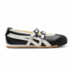 Onitsuka Tiger Mexico 66 Mary Jane | Black/White Scalloped Straps + Suede Leather + Gum Sole, Women's Balletcore Retro Sneakers, Unique Slip-On Design