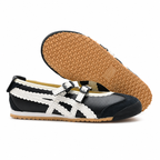 Onitsuka Tiger Mexico 66 Mary Jane | Black/White Scalloped Straps + Suede Leather + Gum Sole, Women's Balletcore Retro Sneakers, Unique Slip-On Design