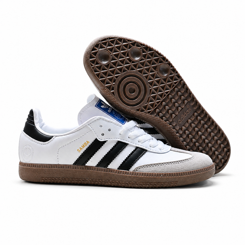 Adidas Samba OG | Cloud White/Core Black + Gum Sole + Gold Branding Unisex Retro Soccer Sneakers 2026 Viral Streetwear Essential