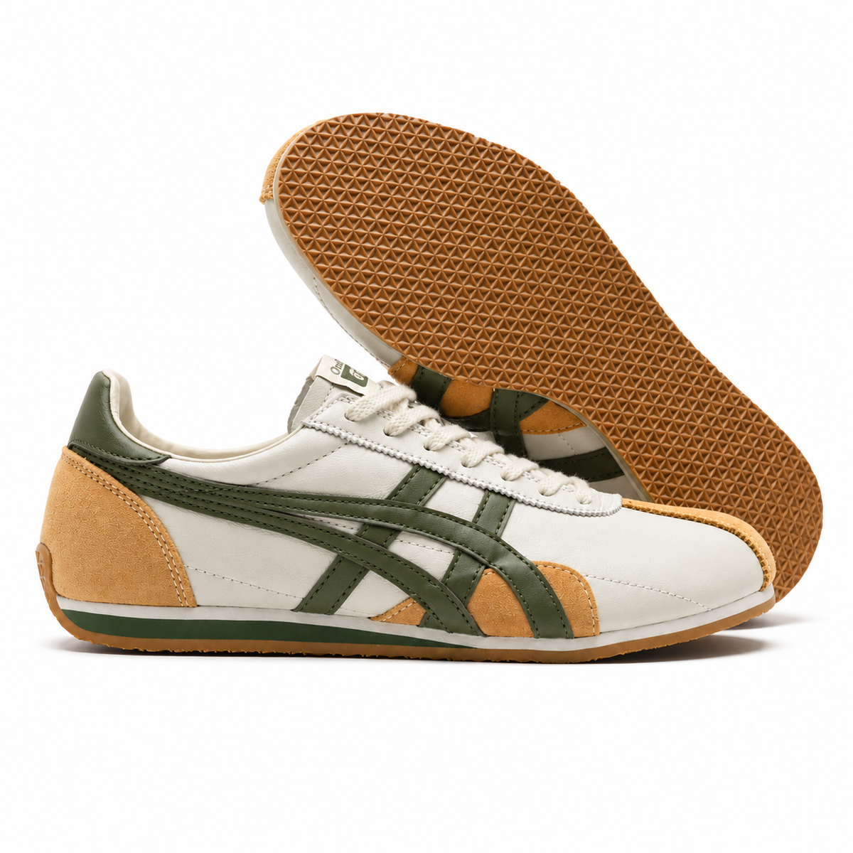 Onitsuka Tiger Mexico 66 | Cream/Olive Green + Mustard Suede Accents + Vintage Gum Sole, Unisex Retro Sneakers, Classic Japanese Streetwear