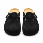 Birkenstock Boston Suede Clogs Black | Unisex Adjustable Slip-On Mules | Cork Footbed Casual Shoes